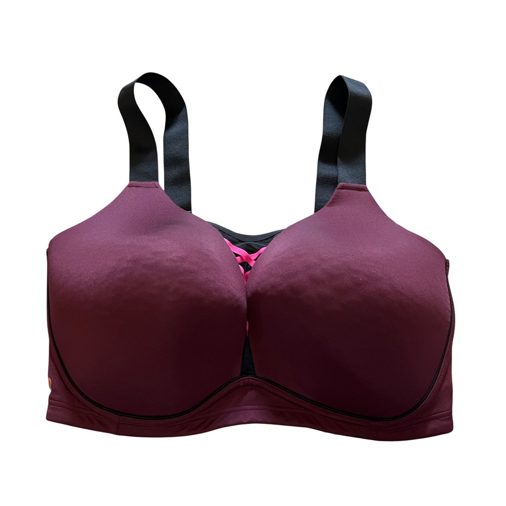Livi Active Women Burgundy Black No-Wire High Impact Sports Bra 38H Lace Up